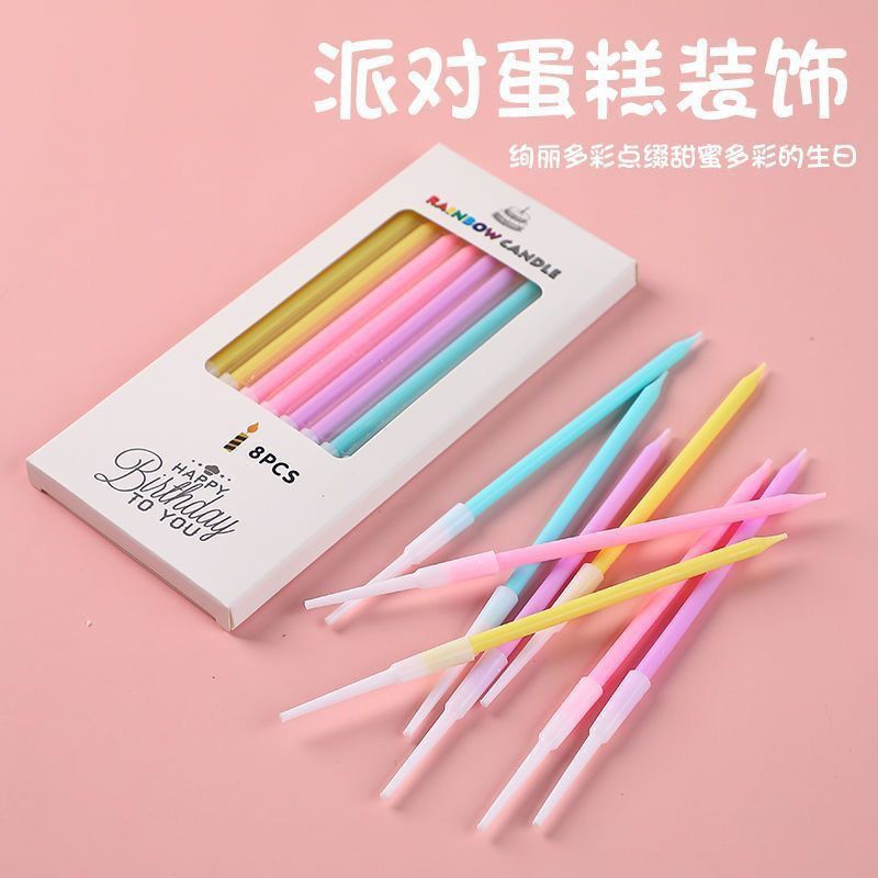 网红彩色生日蜡烛彩虹带彩虹生日蛋糕无烟生日字母烘焙蜡烛ins
