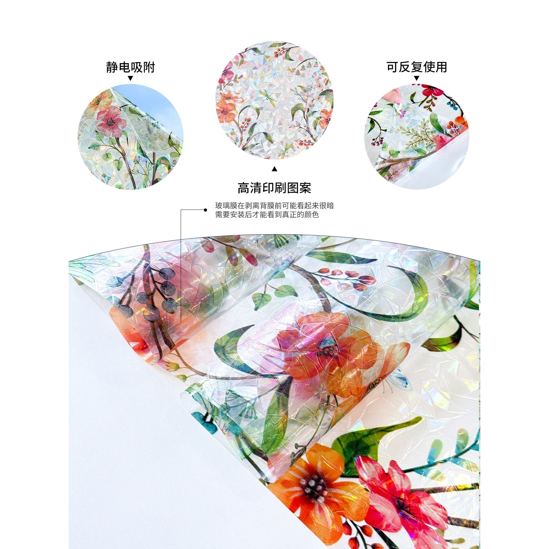 ?【彩虹格桑花】窗户贴纸装饰彩色厨房玻璃贴膜卫生间隐私防窥窗