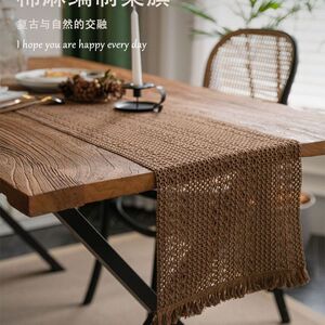 原木风编制流苏桌旗棉麻复古长条桌布茶几垫五斗柜盖布鞋柜装饰布