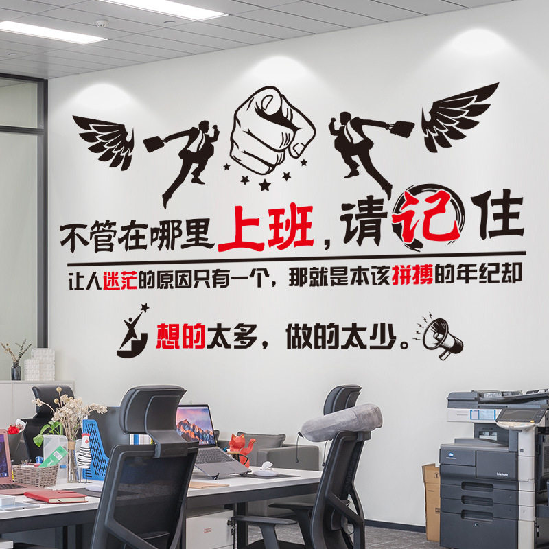 办公室文化墙上装饰励志语录墙贴纸团队激励标语公司自粘墙壁宏东