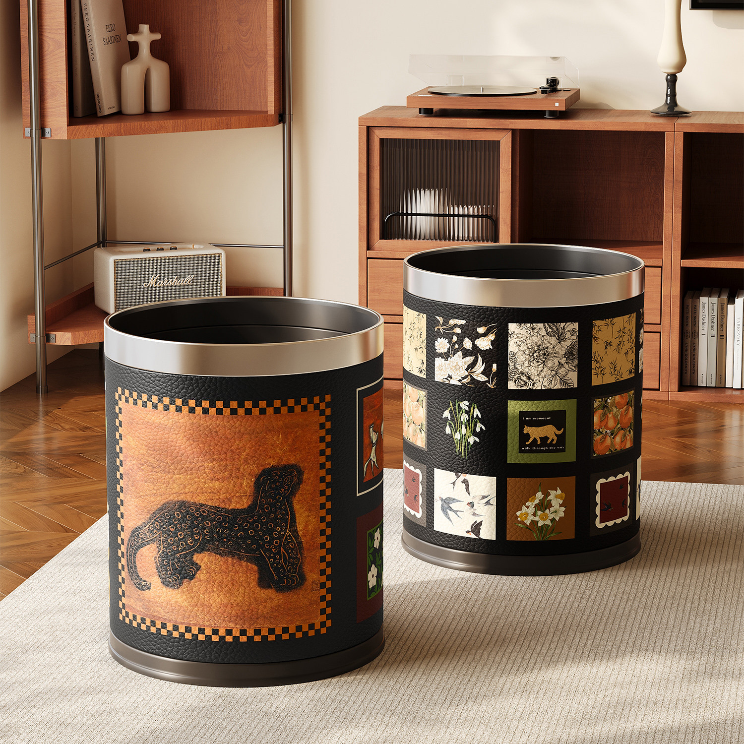 中古风皮革垃圾桶卫生间厕所大号大容量纸篓高颜值卧室厨房垃圾筐