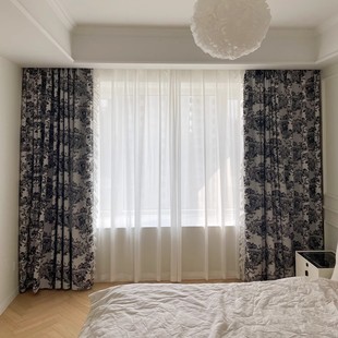 法式 复古窗帘黑白杨梅树客厅窗帘高遮光卧室窗帘成品窗帘许村E18