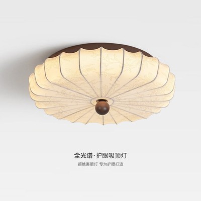 全光谱护眼中古南洋风卧室吸顶灯法式布艺花纹圆形复古主卧房间灯