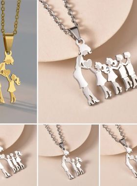 Mothers and Children Family Stains Steel Necklaces Silver