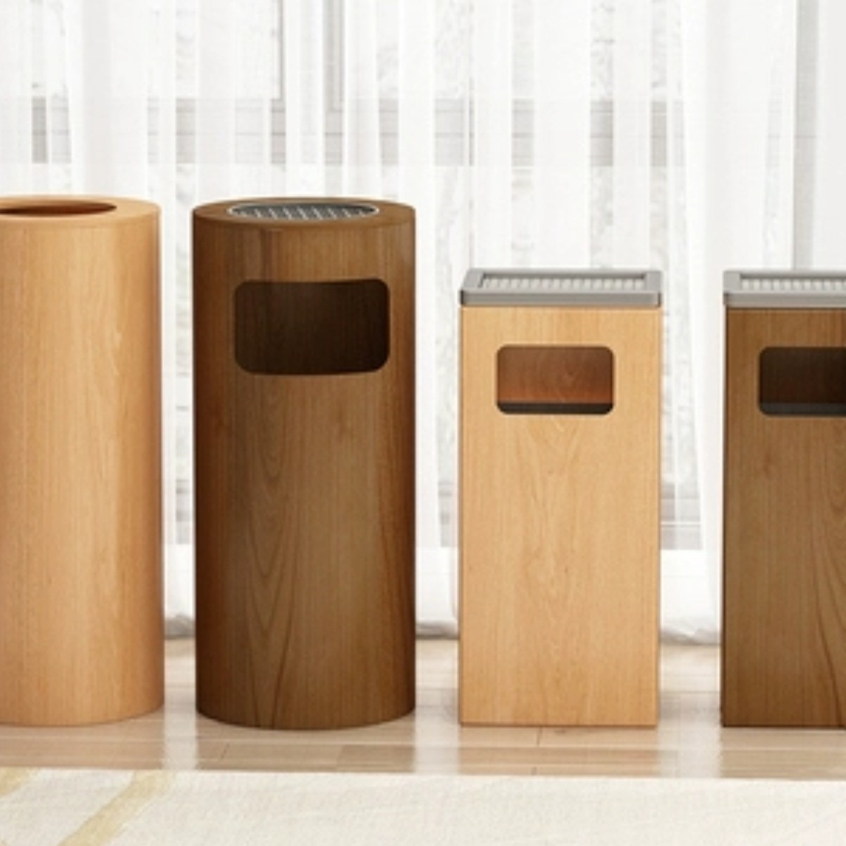 中式新款木制垃圾桶立式大号酒店带烟灰缸实木写字楼电梯口箱