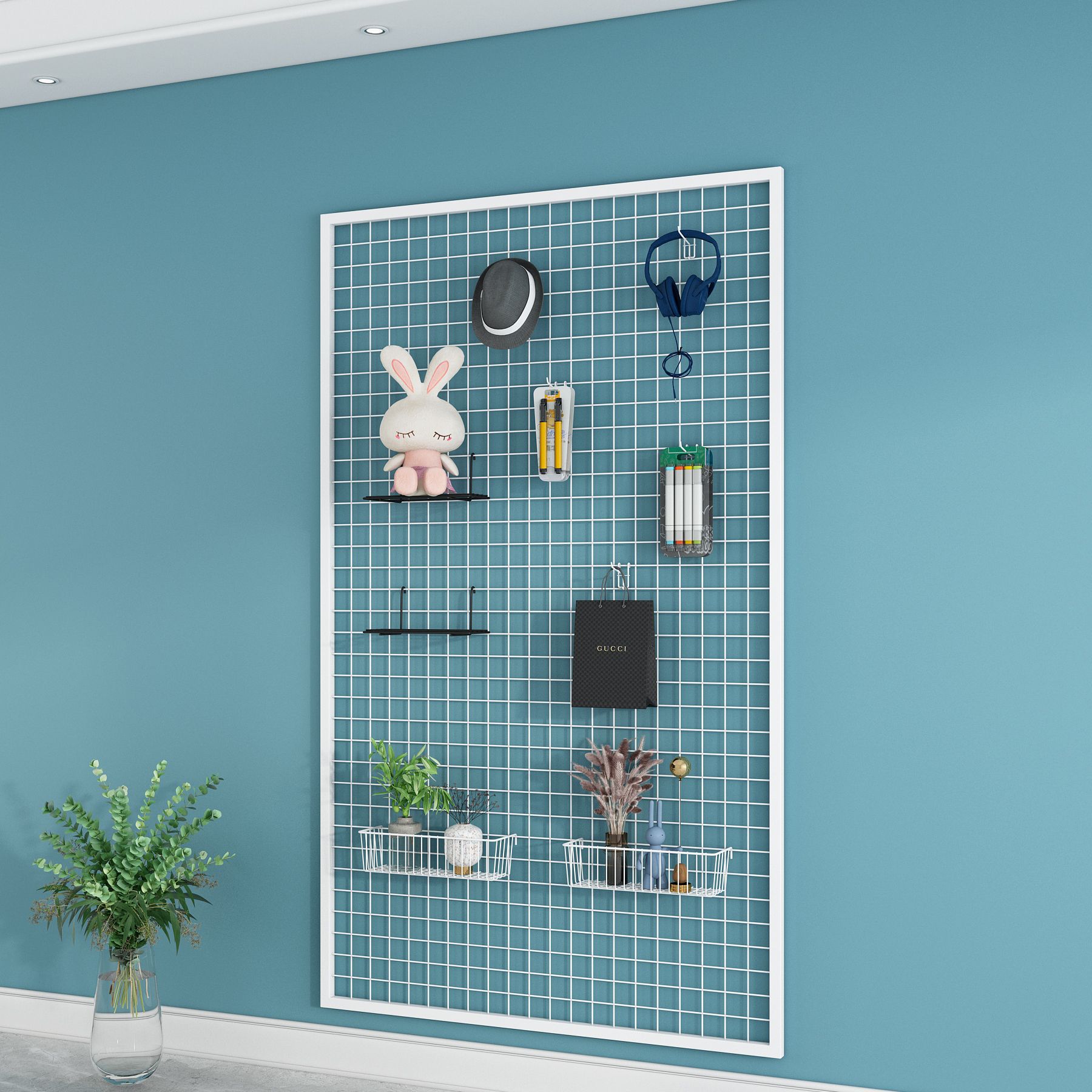 铁艺网格片挂墙网架置物架配件墙上超市收纳摆摊壁挂式墙面网架子