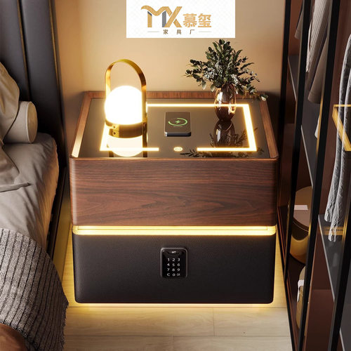 现代实木ENF级智能床头柜卧室简约无线充电北欧风多功能柜