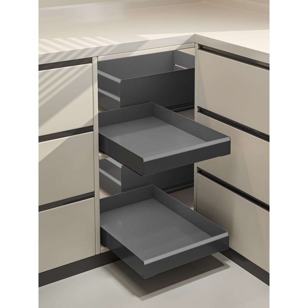 转角拉篮柜内抽屉式调味储物盒厨房拐角橱柜改造抽拉式分层收