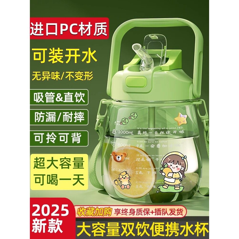 双饮大肚杯2025新款儿童水杯大号大容量吸管杯子女生水壶户外便携