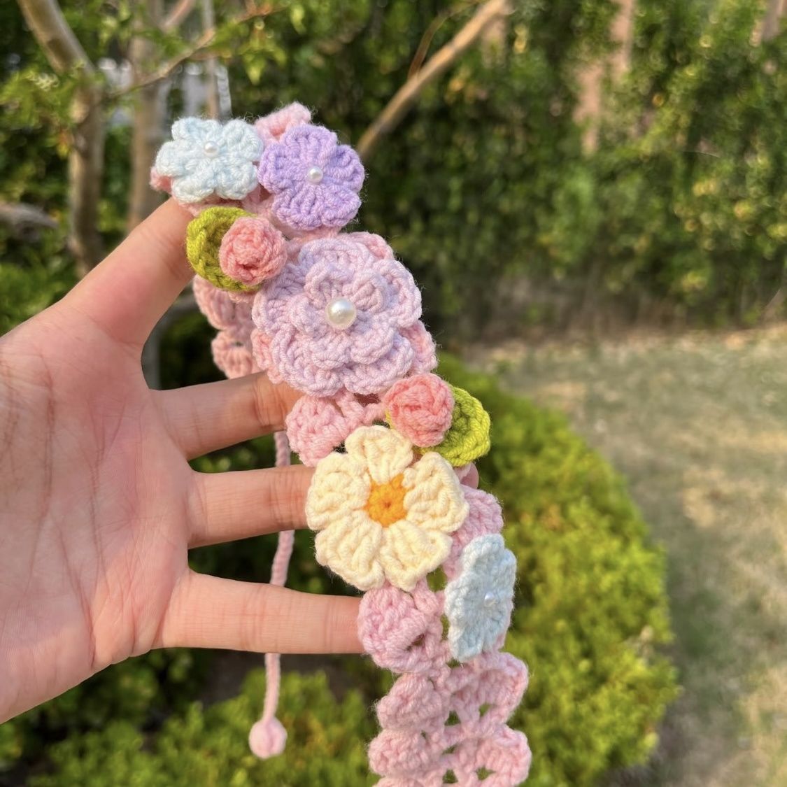 成品!手工编织发带爆款发饰少女花朵可爱发带珍珠超仙