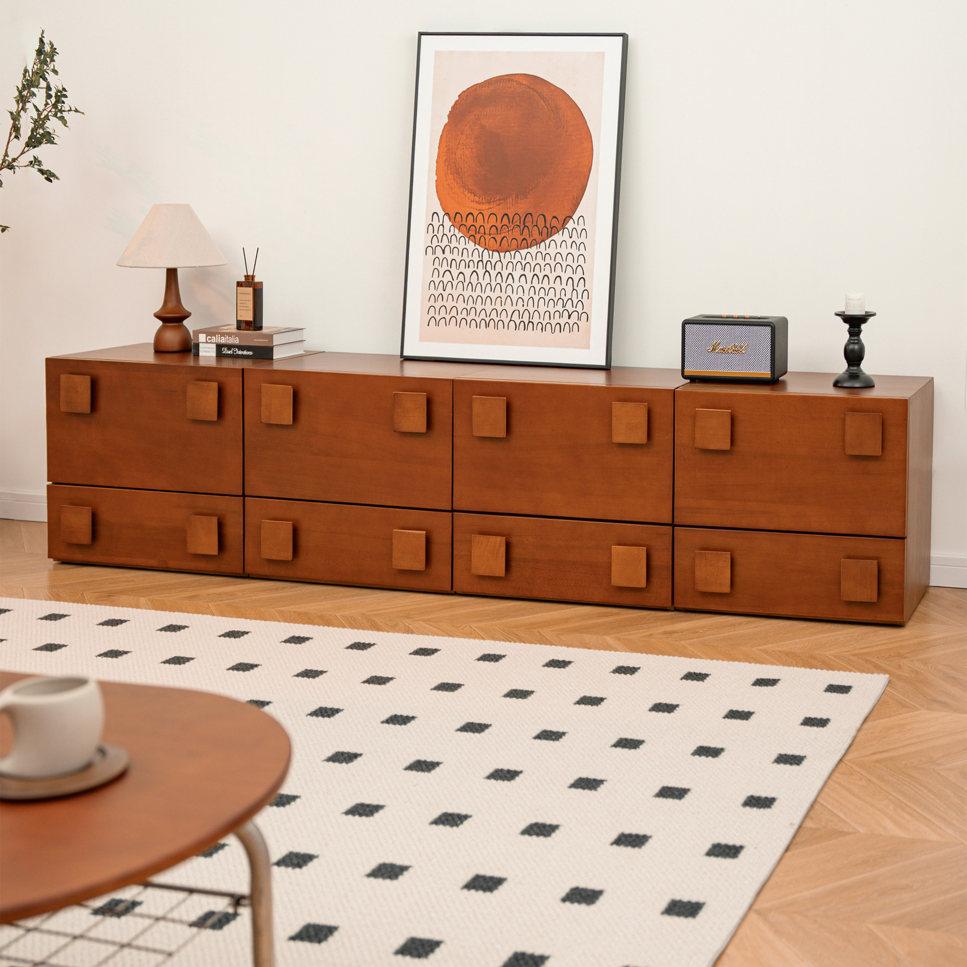 中古实木电视柜客厅家用储物柜北欧复古卡门柜斗柜组合模块柜落地