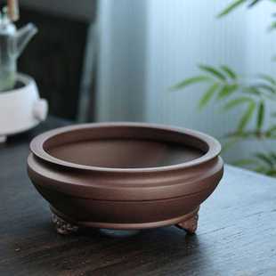 紫砂盆景花盆高档榕树小叶紫檀专用陶瓷圆形小盆景盆栽紫砂盆