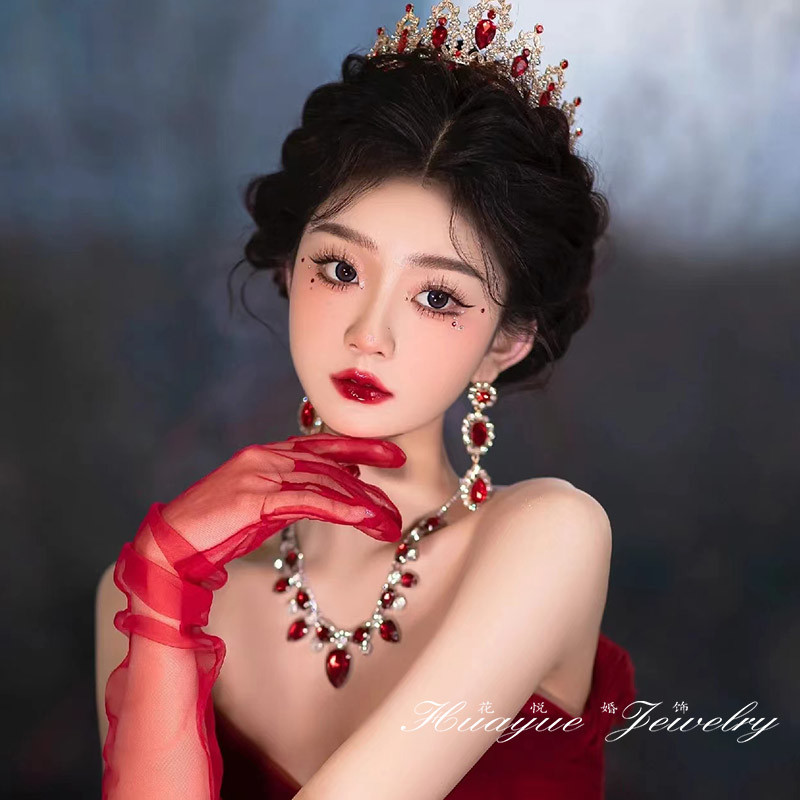 高级红宝石皇冠头饰套装新娘婚纱王冠发箍十八岁生日公主演出发饰