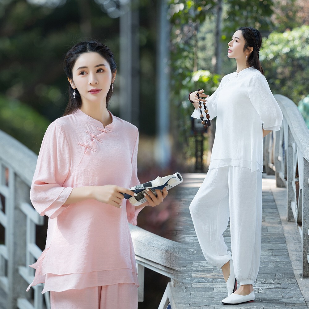 太极服女春夏高端飘逸太极拳练功服2023新款太极服薄款棉麻茶服