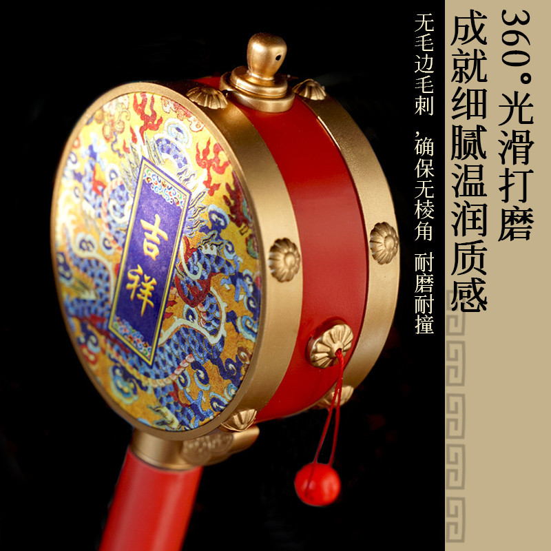 拨浪鼓婴儿中国风可啃咬手摇拨浪鼓宝宝传统老式新生儿摇铃玩具