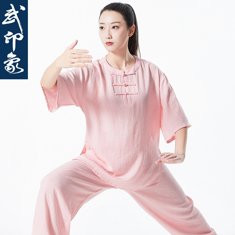 棉麻太极服女新款夏季短袖八段锦太极拳练功服高端太极服