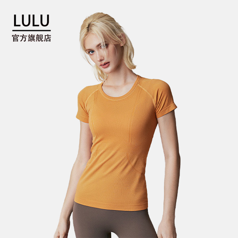 LULU瑜伽服女夏季普拉提高级感无缝专业跑步运动短袖圆领T恤上衣
