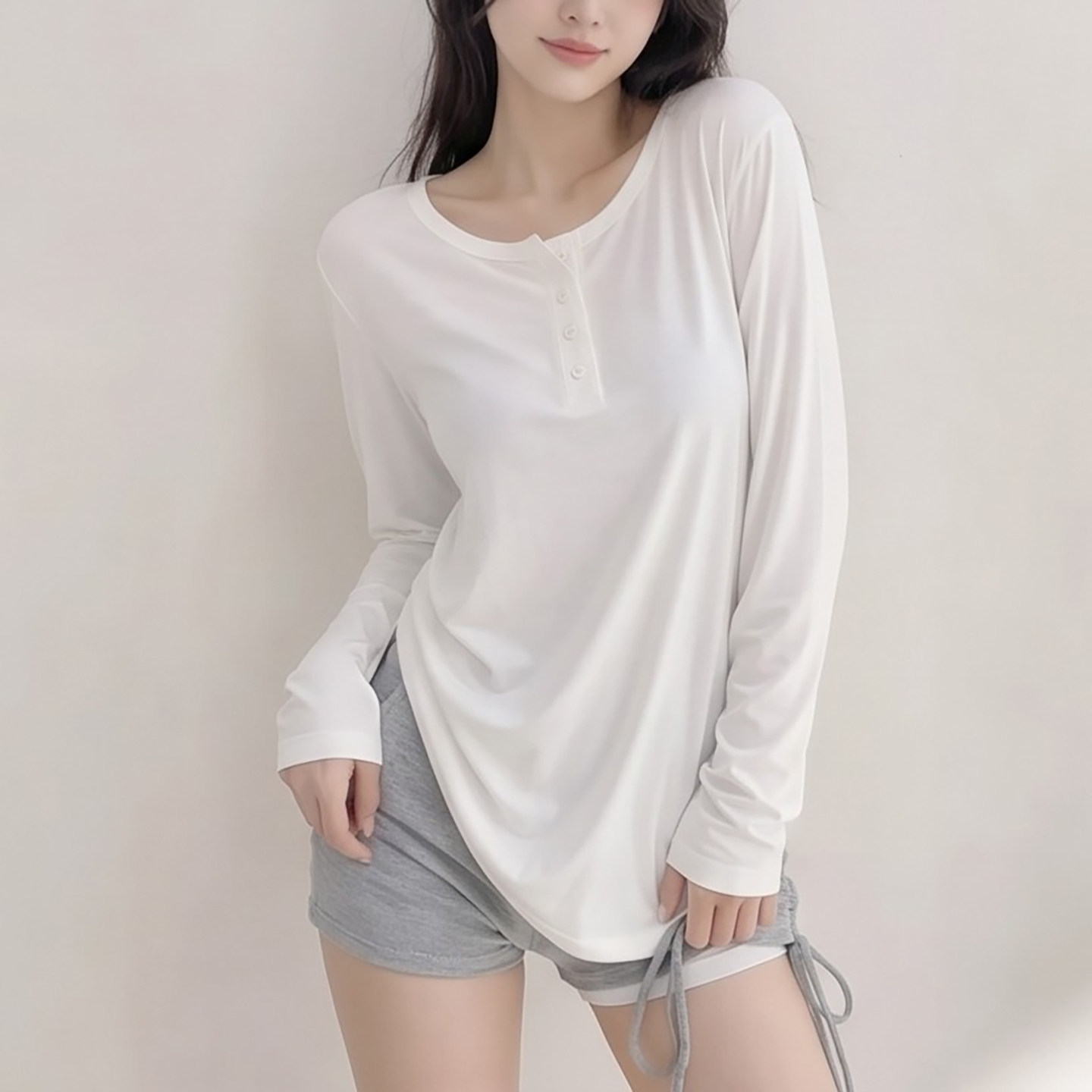 宽松显瘦罩衫长袖运动t恤设计感白色防晒打底衫女内搭上衣