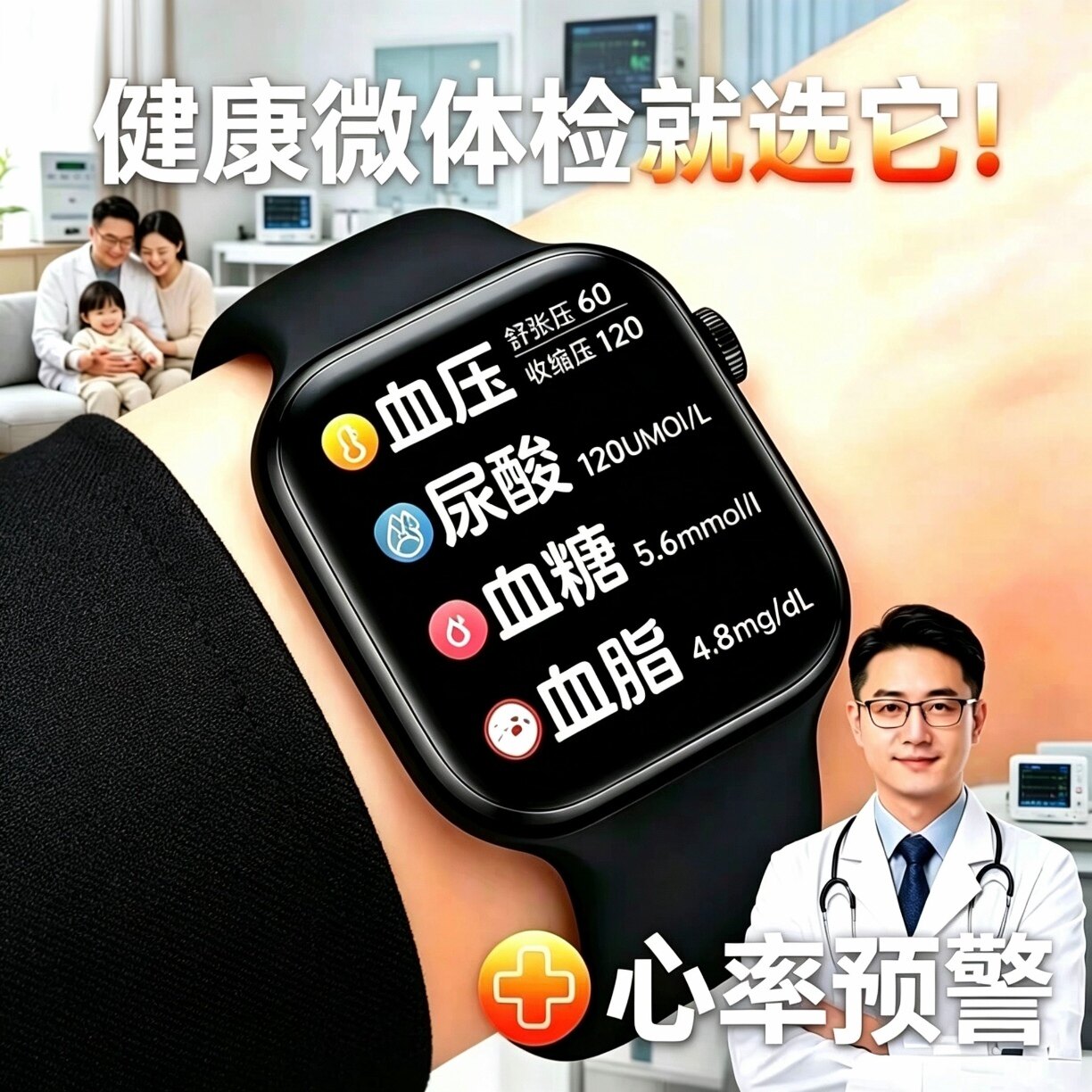 日本进口芯高精准评估三高血压血糖血脂智能手表尿酸心率健康手环