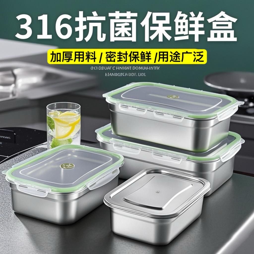 抗菌316不锈钢保鲜盒密封盒方盆