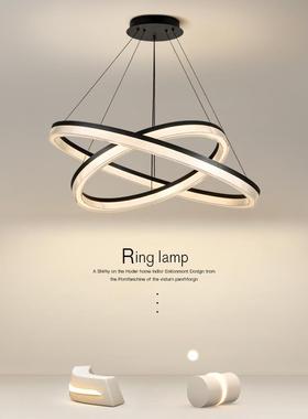 极简黑色双层组合吊灯客厅主灯餐厅吊灯卧室灯护眼智能灯三色灯