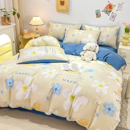 新款水洗冰丝简约风小清新四件套床单四件套水洗冰丝床笠工厂