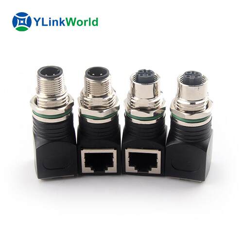 M12转RJ45转接头适配头4芯8芯pinAD编码针孔公母弯直头防水连接器