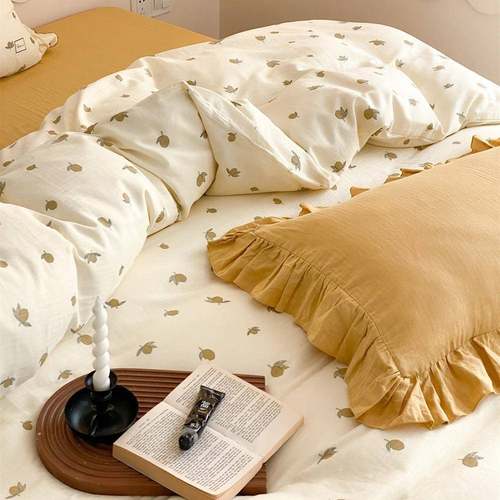 荷叶边双层纱婴幼儿水洗双层纱复古田园风小碎花民宿四件套