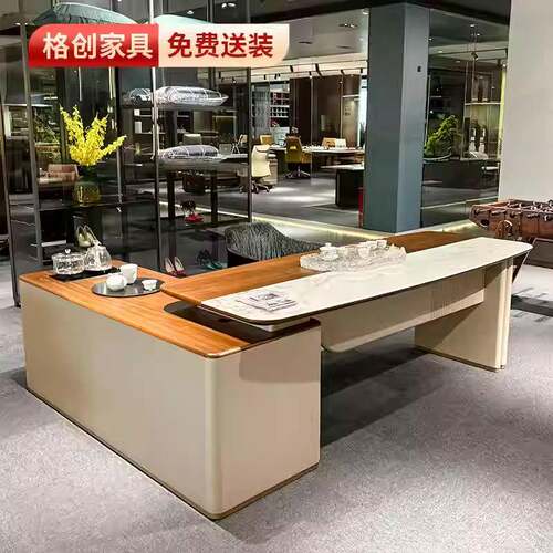 深圳办公家具厂茶桌书桌一体老板桌茶桌两用自动上水办公桌带茶台