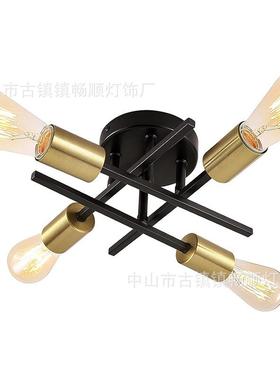 复古北欧多头吸顶灯铁艺卧室灯过道灯简约餐厅LED北欧风护眼