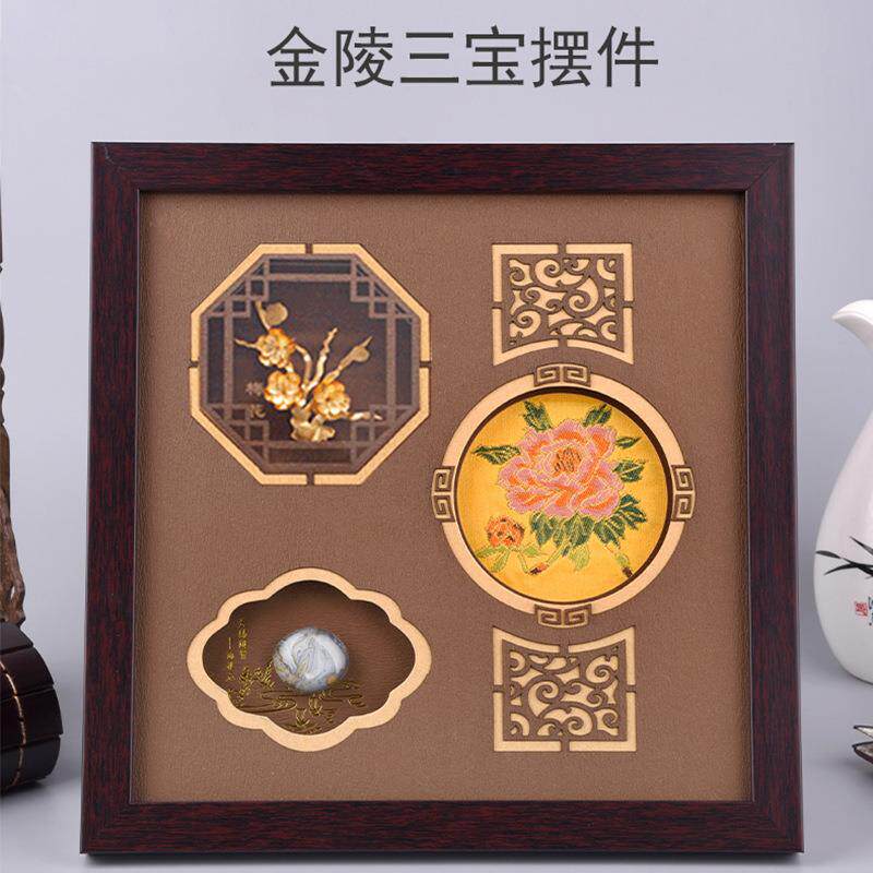 云锦金箔梅花雨花石特色家居装饰摆件南京旅游纪念品商务会议