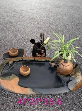 歙砚石材黑色红色中式家用简约茶盘精品茶具高级砚石单层茶台