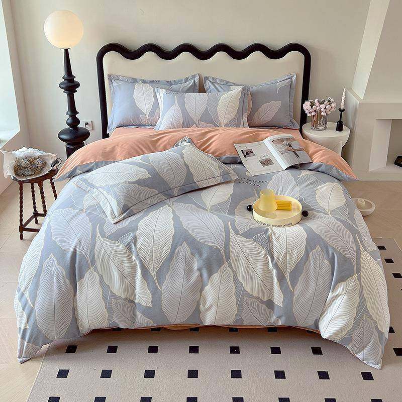 秋冬全棉床上四件套轻奢床单被套床上用品四件套纯棉加厚磨毛简约