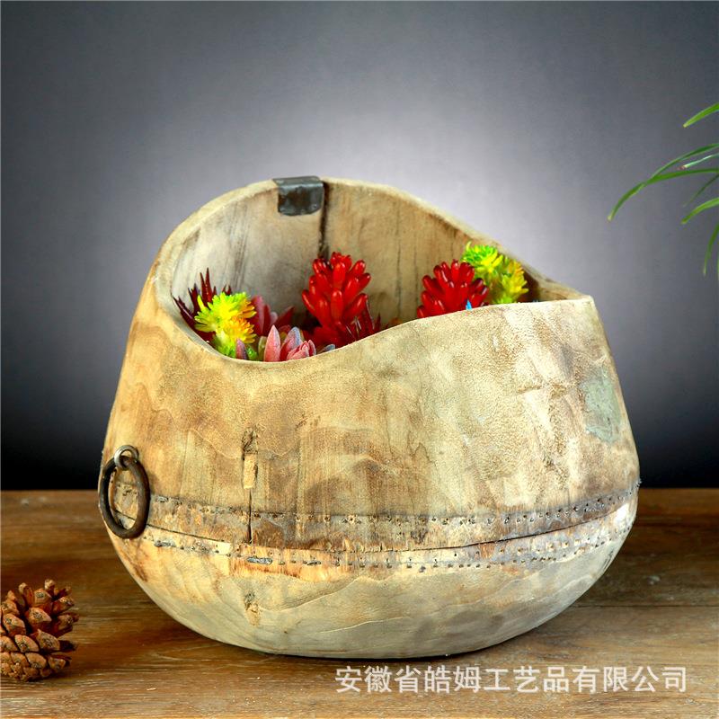 手工原木插花花瓶花座花盆花器花桶花艺家居民宿酒店装饰摆件器皿