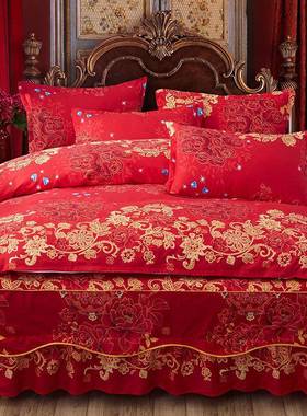 tb-65617加厚全棉纯棉四床裙大韩式公主风床罩床套单被套婚庆红件