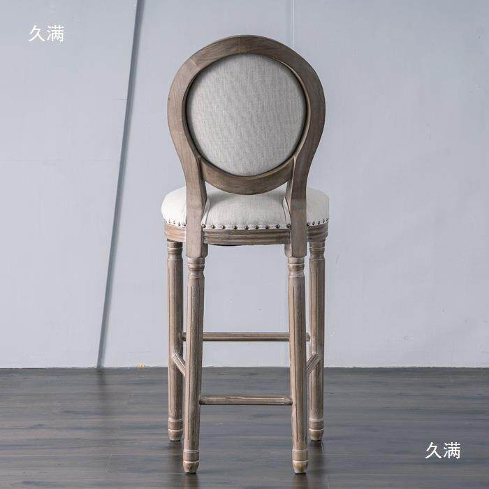 美式实木吧椅仿古吧台椅家用欧式635复古背靠酒吧椅高编脚藤高吧