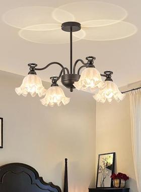 美式古风灯中古田园铃吊兰花朵厅灯客黑色主卧75421室灯餐厅复氛