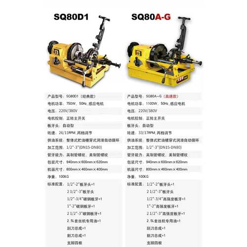 虎王高速电动丝机SQ50B1寸子切管套丝管套机管螺纹车丝机丝绞机