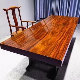奥坎实木板大茶桌椅WPC组合原木餐桌整客块书桌花胡桃木巴茶台去