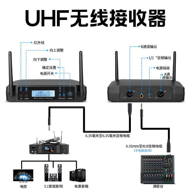 797 2无线麦克风一2拖二防啸叫KV圈家演出T电用脑便携K歌动话筒卡