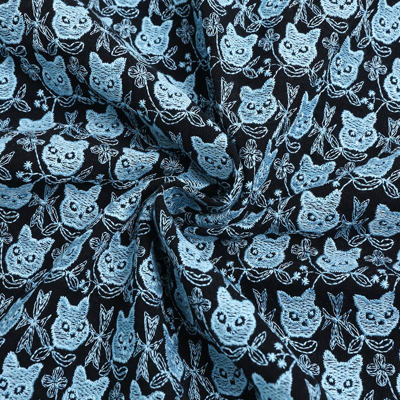 皆川明刺绣猫咪厚款棉麻秋冬温暖色系书衣笔袋面料