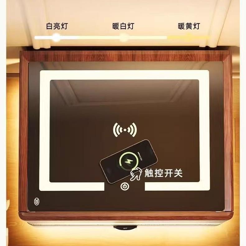 智能头柜家用带灯卧室中古风实床木胡柜二抽直角桃色边柜意式轻奢