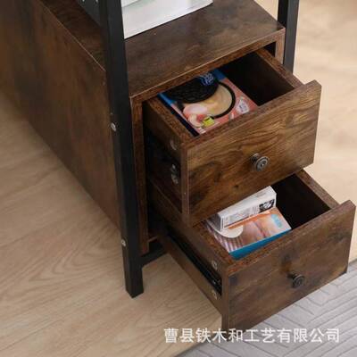 复古木质家用床头带置架抽屉物木制客厅收纳架多实L-5252木层杂物