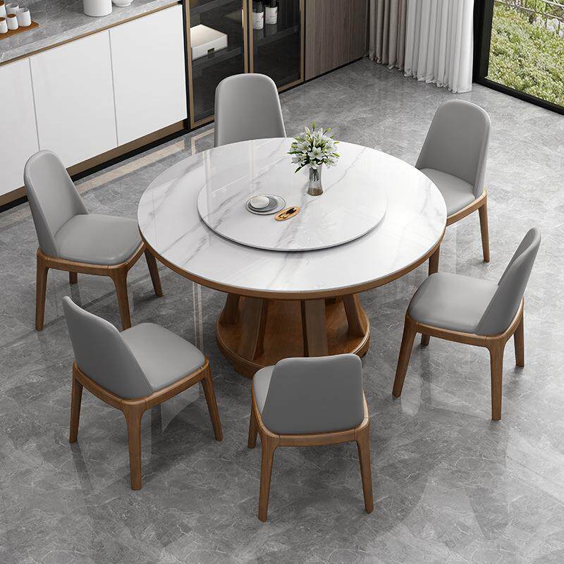 实木简高端岩板餐桌盘椅组合912现代约小户型家用饭桌圆形转带大