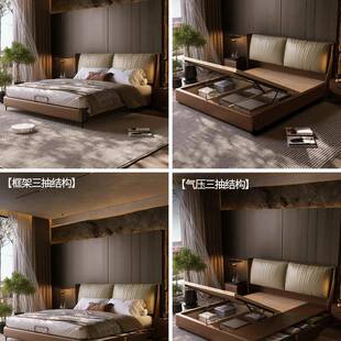 约简现代1.8米985双人主卧高端大气骨架床2X2.艺2米纳储物收软包