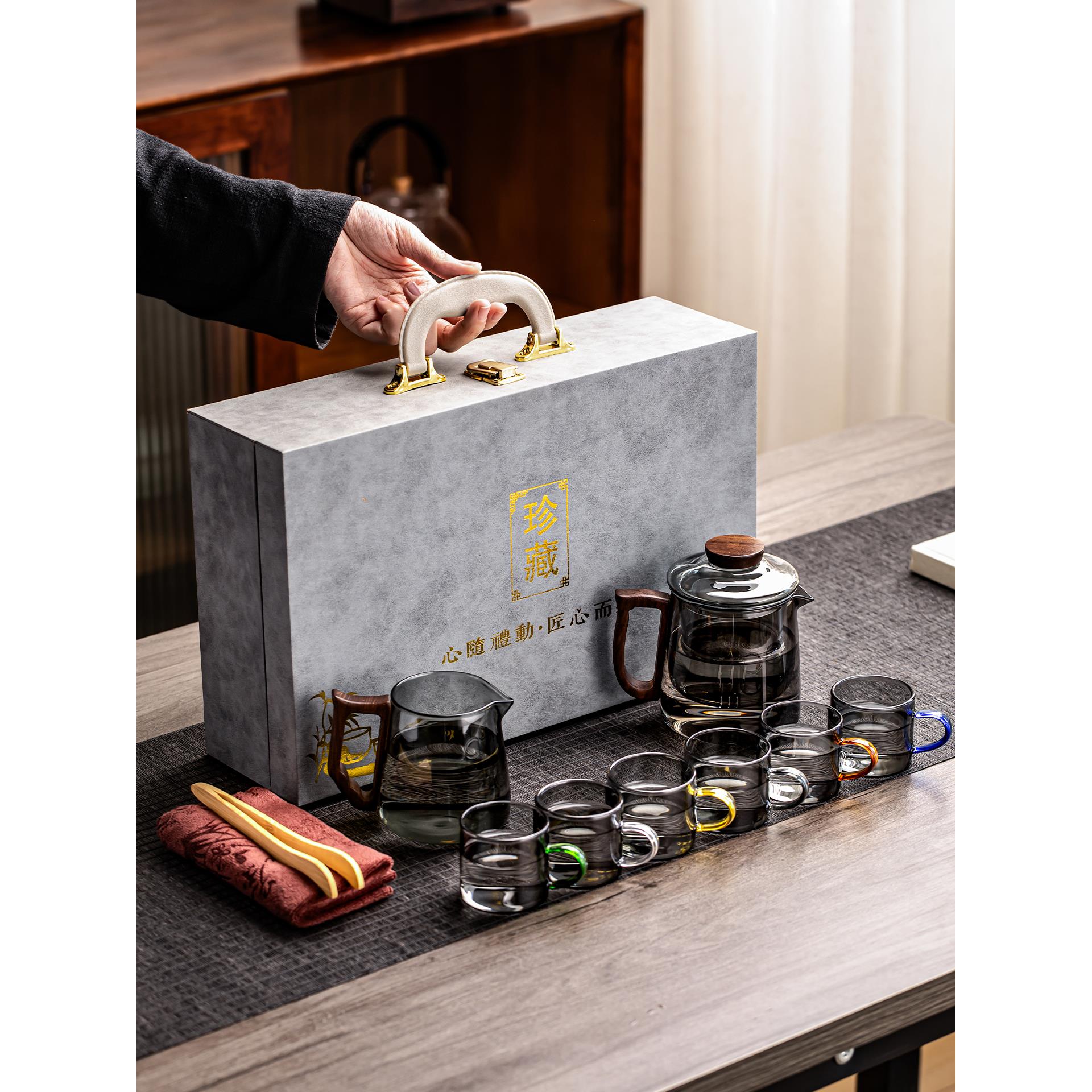 瓷牌茗耐热玻璃功夫茶具套装轻奢高档家用办公茶水分离茶壶礼盒装