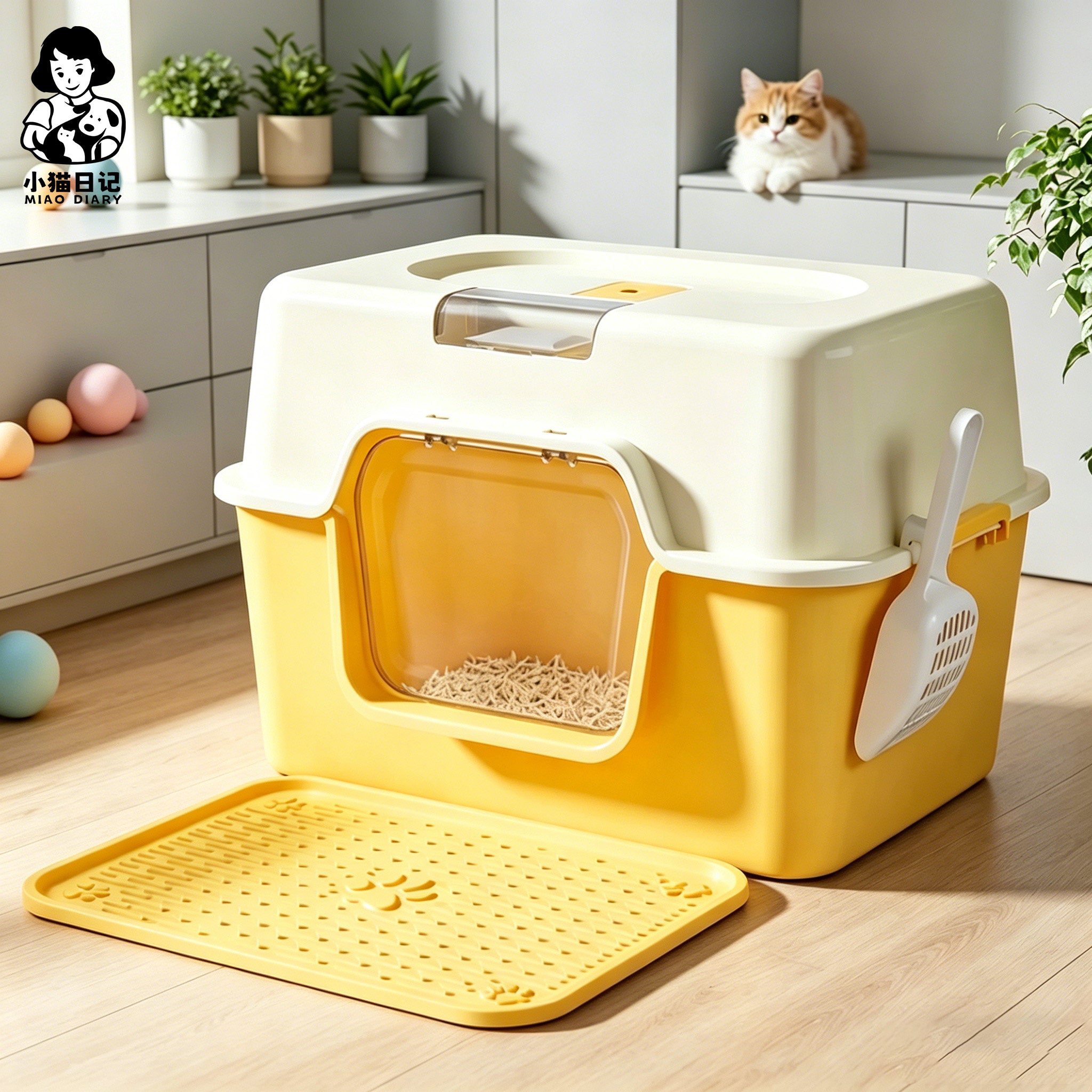 小猫日记大号翻盖猫砂盆开放式猫厕所防外溅除臭猫用品