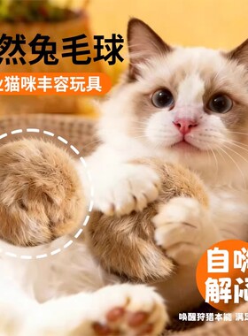 天然兔毛球猫咪玩具自嗨解闷猫薄荷球小猫丰容解压逗猫棒消耗体力