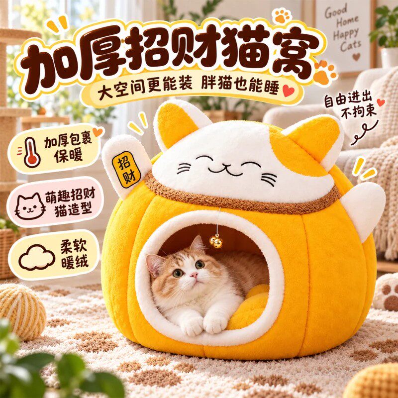 猫窝冬加厚保暖冬季御寒狗窝猫咪加热大睡窝封闭式安全感四季通用