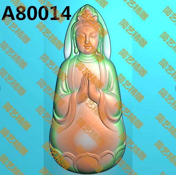新款随形立体素衣观音浮雕图玉雕正装观音合十坐观音精雕图灰度图